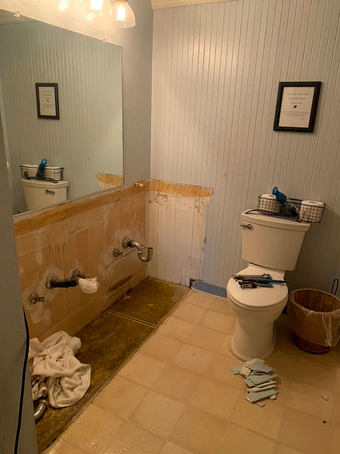 Carriage House bathroom renovation in progress, photo 1